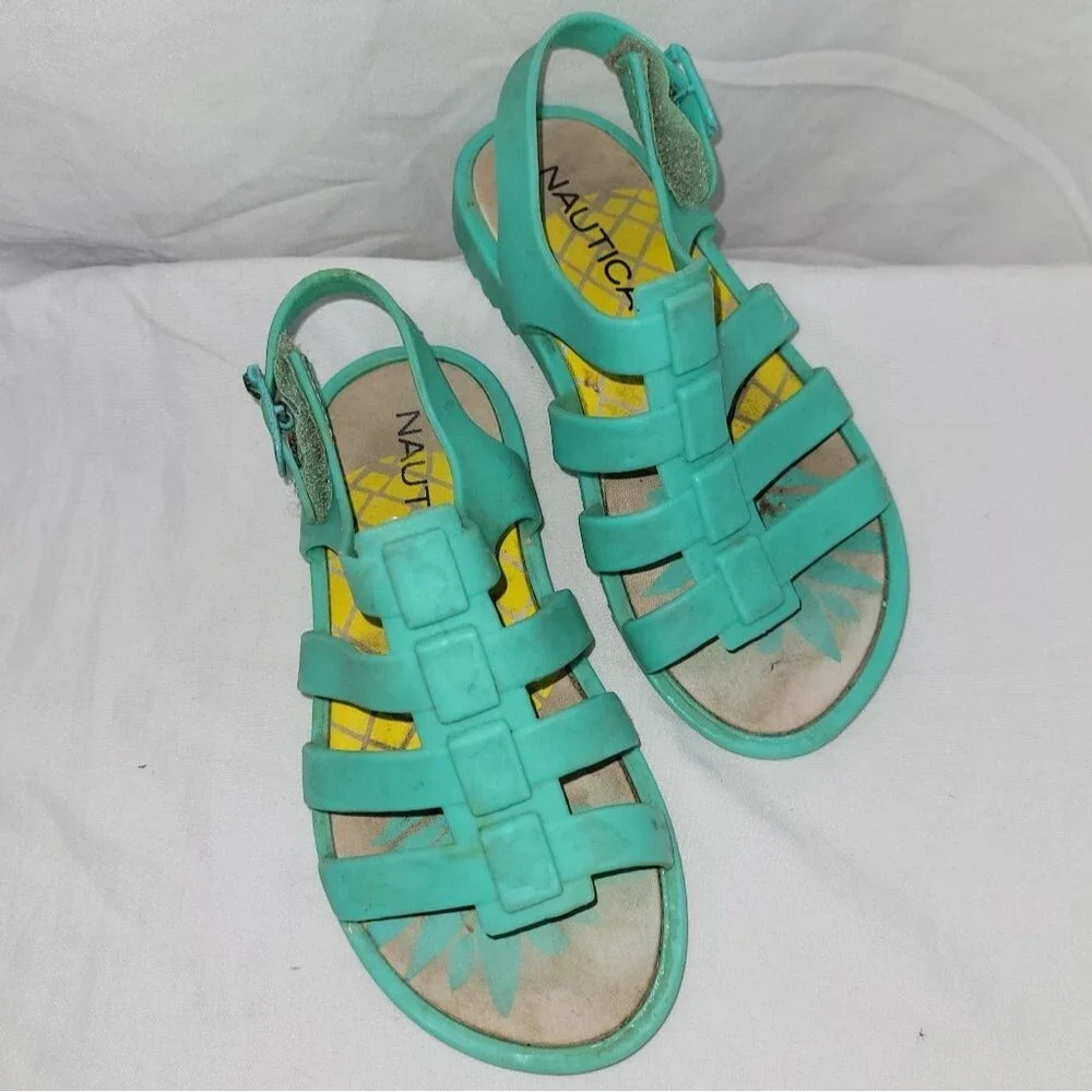 Nautica size 8 toddler girl blue green jelly water play sandals